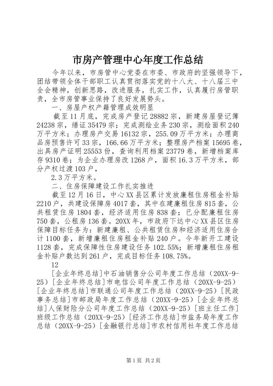 2024年市房产管理中心年度工作总结_第1页