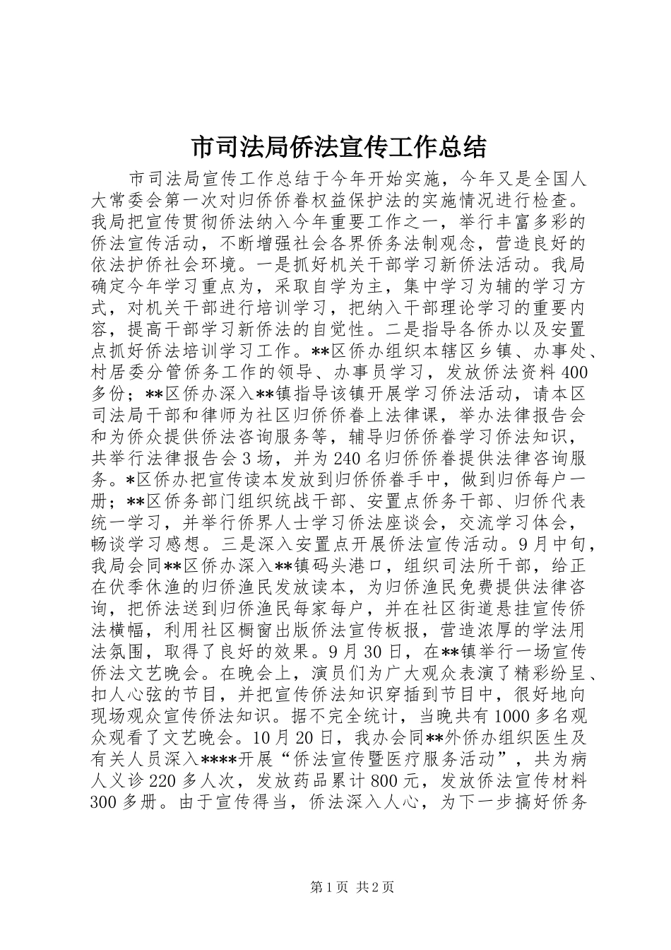 2024年市司法局侨法宣传工作总结_第1页
