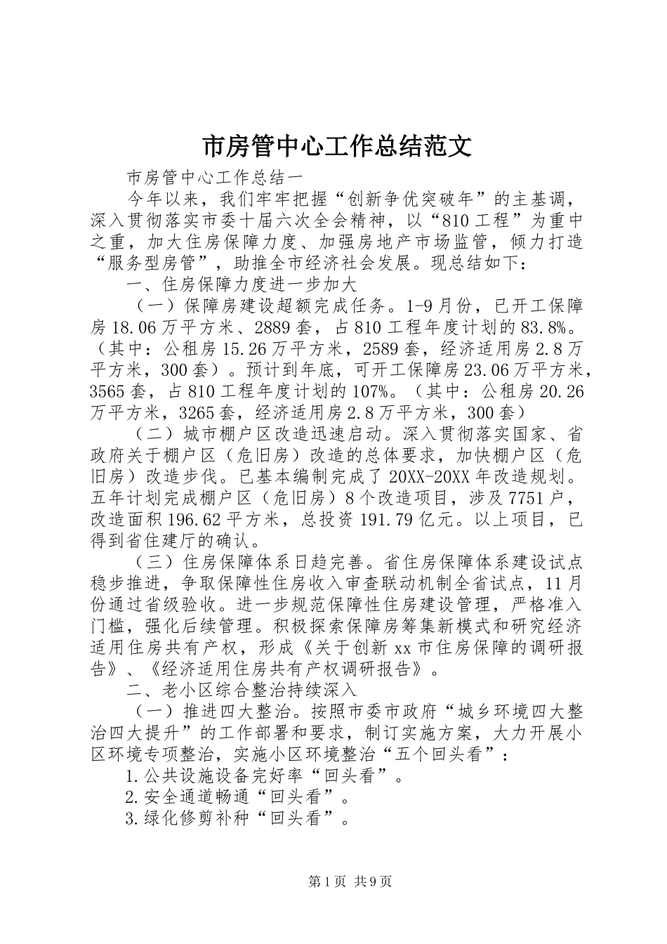 2024年市房管中心工作总结范文_第1页