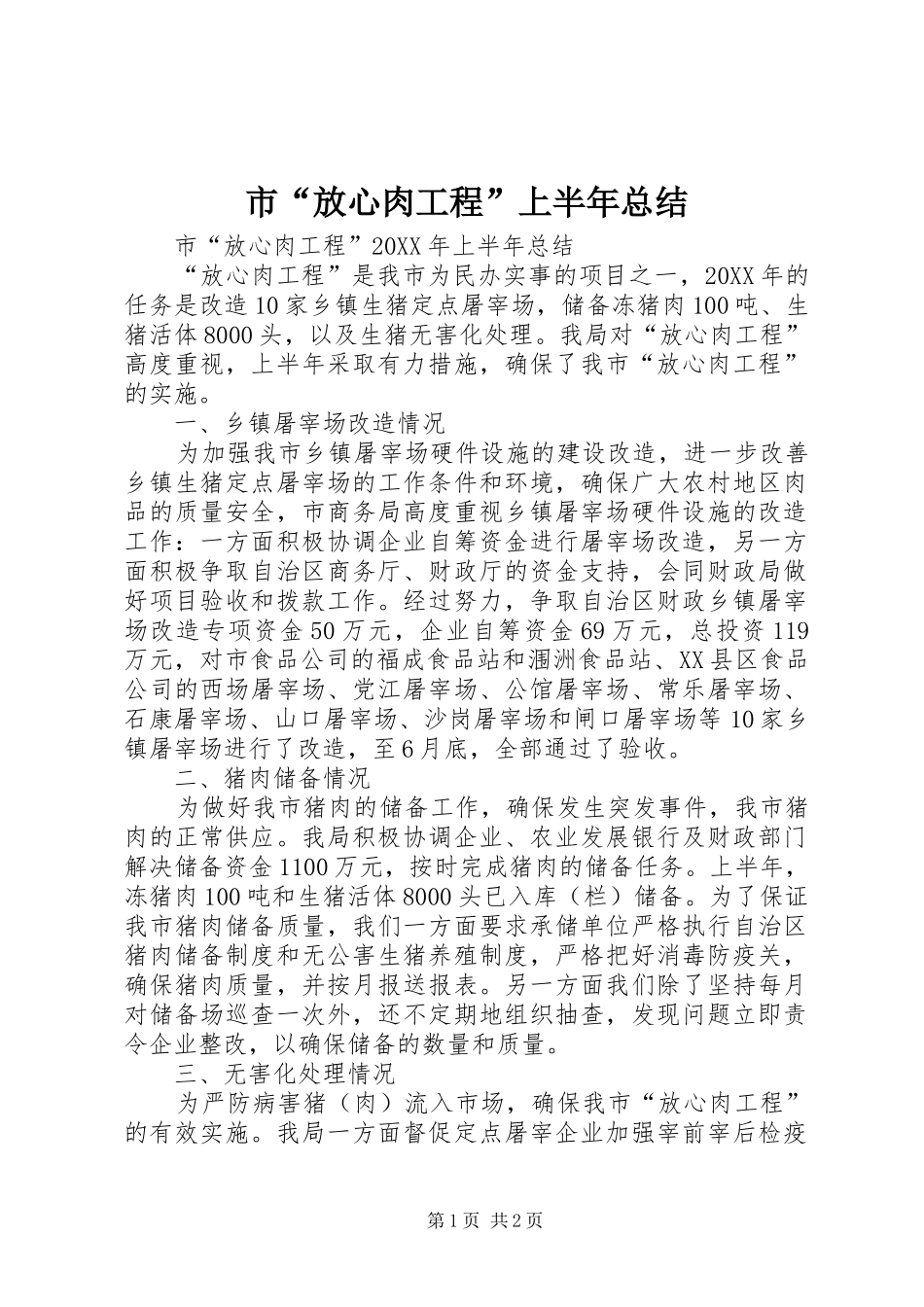 2024年市放心肉工程上半年总结_第1页