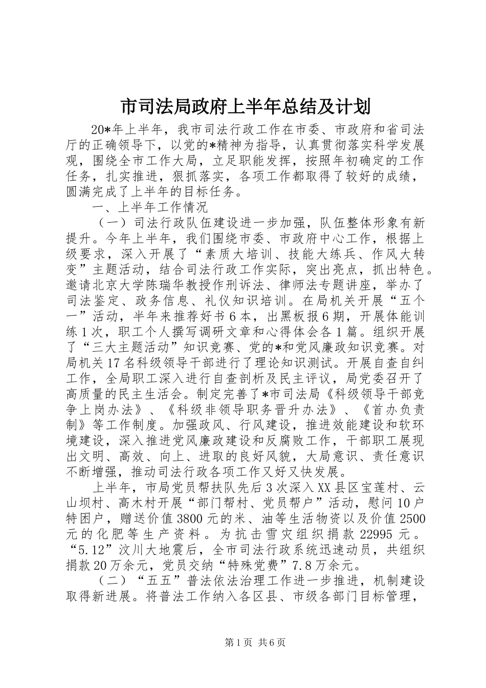 2024年市司法局政府上半年总结及计划_第1页