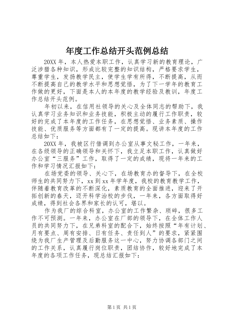 2024年年度工作总结开头范例总结_第1页