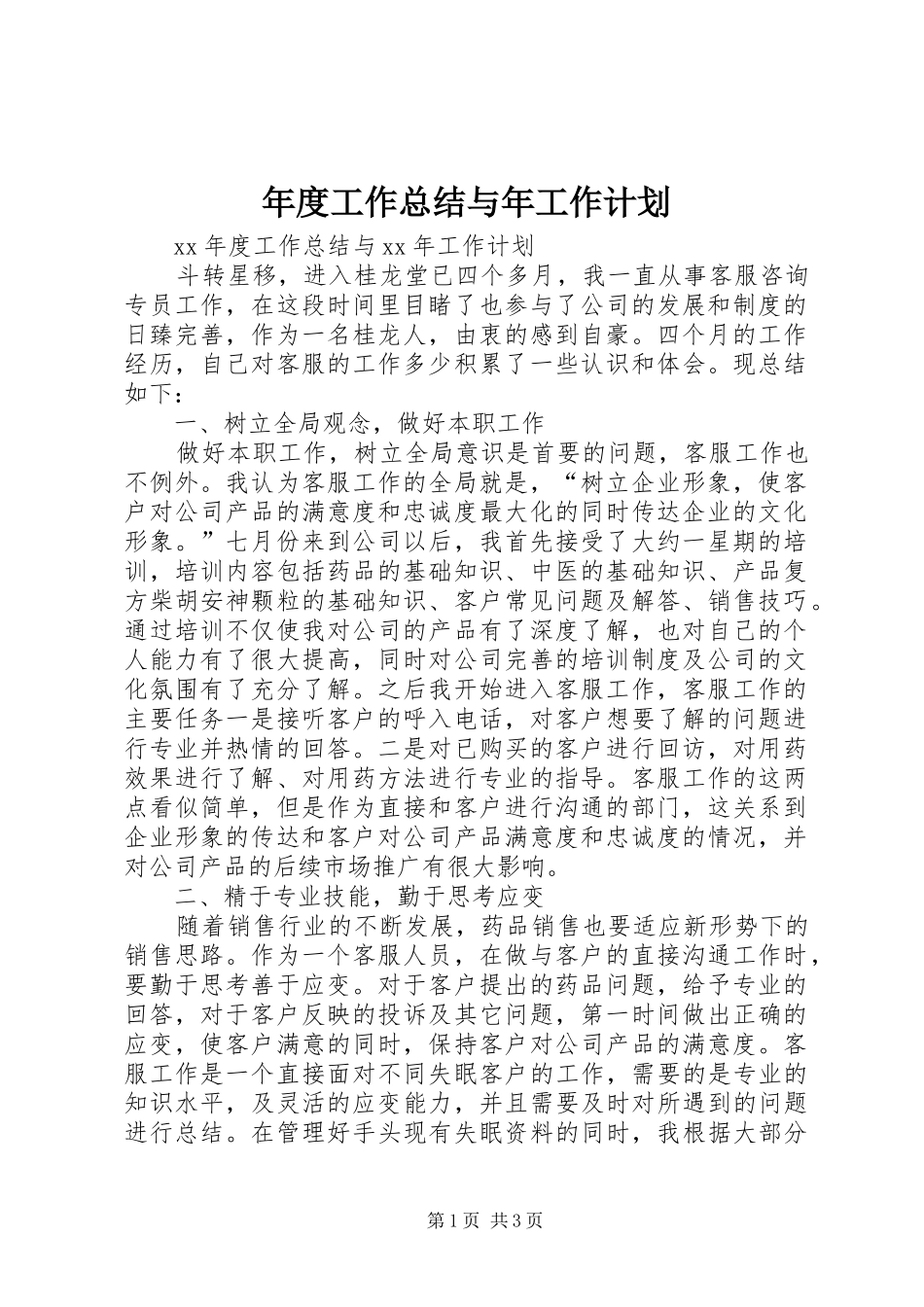 2024年年度工作总结与年工作计划_第1页