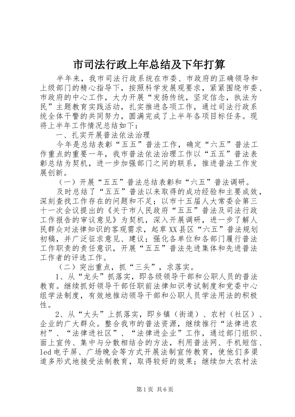 2024年市司法行政上年总结及下年打算_第1页