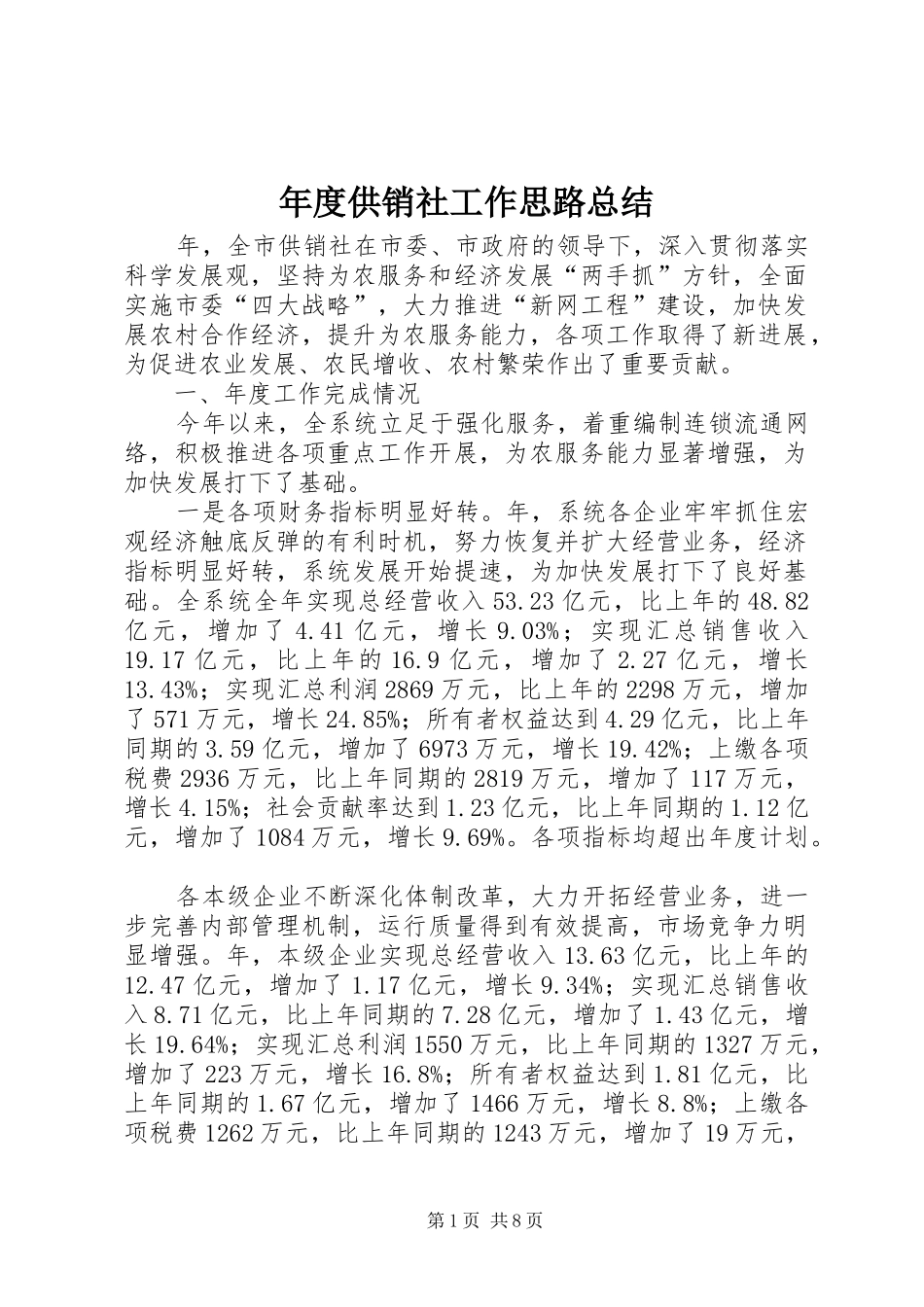 2024年年度供销社工作思路总结_第1页