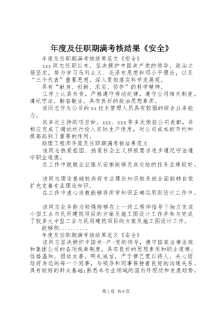 2024年年度及任职期满考核结果安全