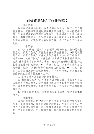 2024年市体育局创优工作计划范文