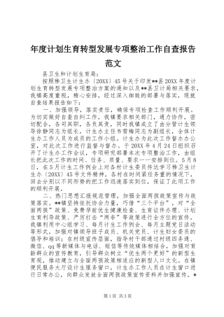 2024年年度计划生育转型发展专项整治工作自查报告范文