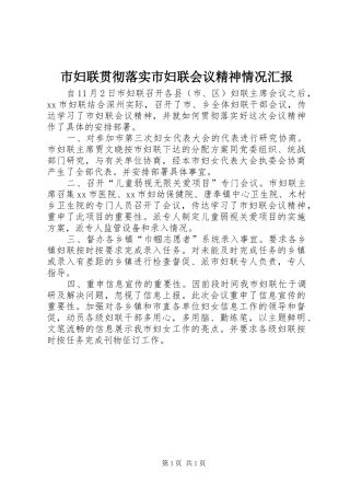 2024年市妇联贯彻落实市妇联会议精神情况汇报