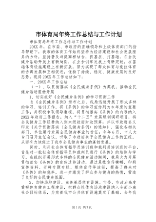 2024年市体育局年终工作总结与工作计划