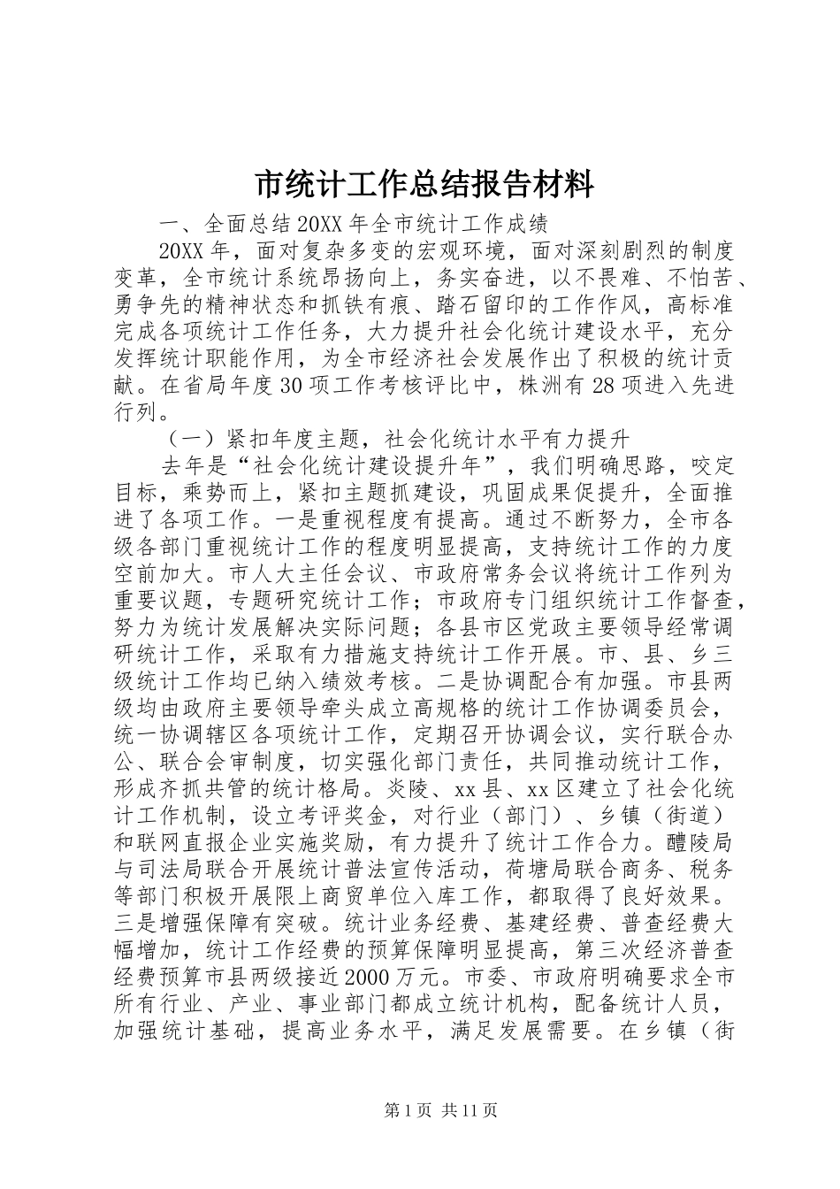 2024年市统计工作总结报告材料_第1页