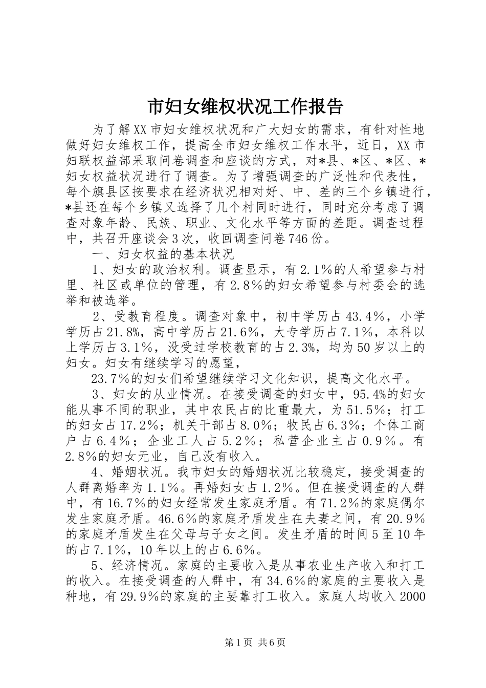 2024年市妇女维权状况工作报告_第1页