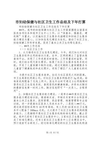 2024年市妇幼保健与社区卫生工作总结及下年打算