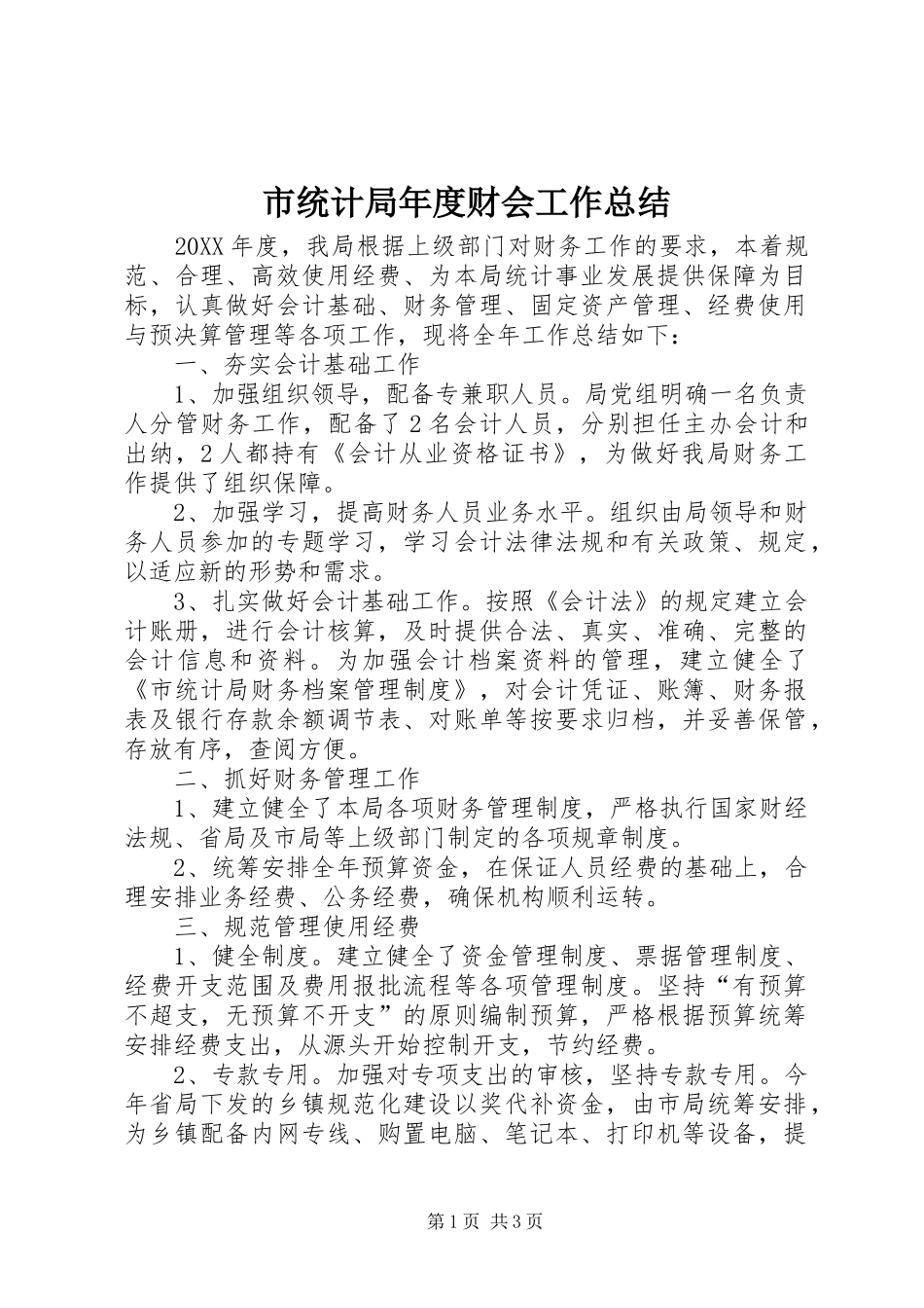 2024年市统计局年度财会工作总结_第1页