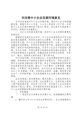2024年市改善中小企业发展环境意见
