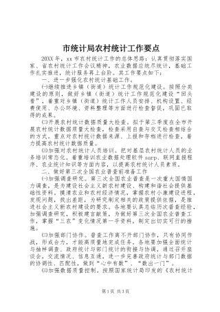 2024年市统计局农村统计工作要点