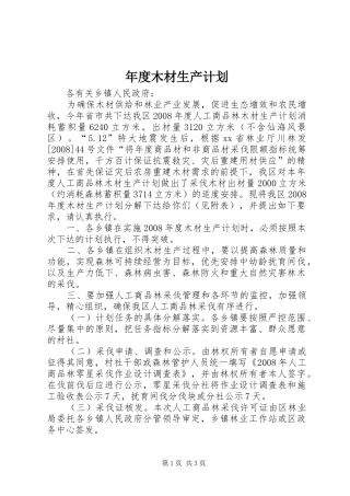 2024年年度木材生产计划
