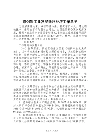 2024年市钢铁工业发展循环经济工作意见