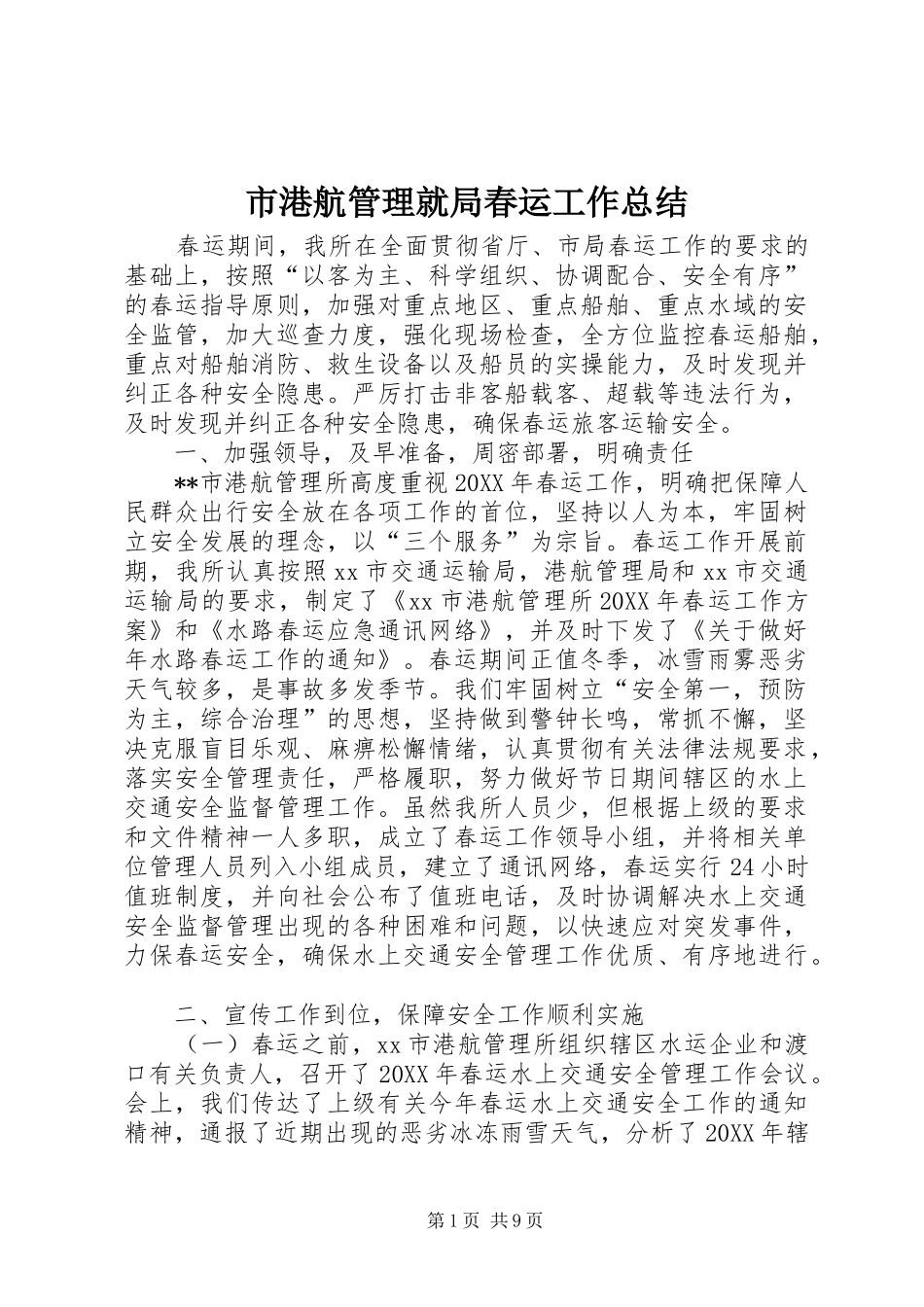 2024年市港航管理就局春运工作总结_第1页