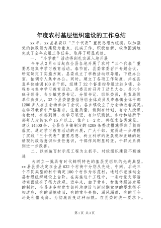 2024年年度农村基层组织建设的工作总结