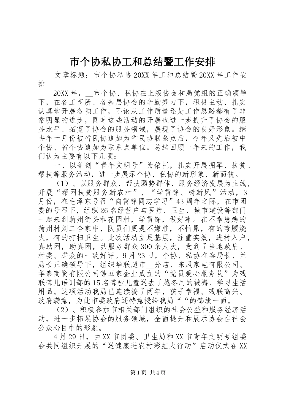 2024年市个协私协工和总结暨工作安排_第1页
