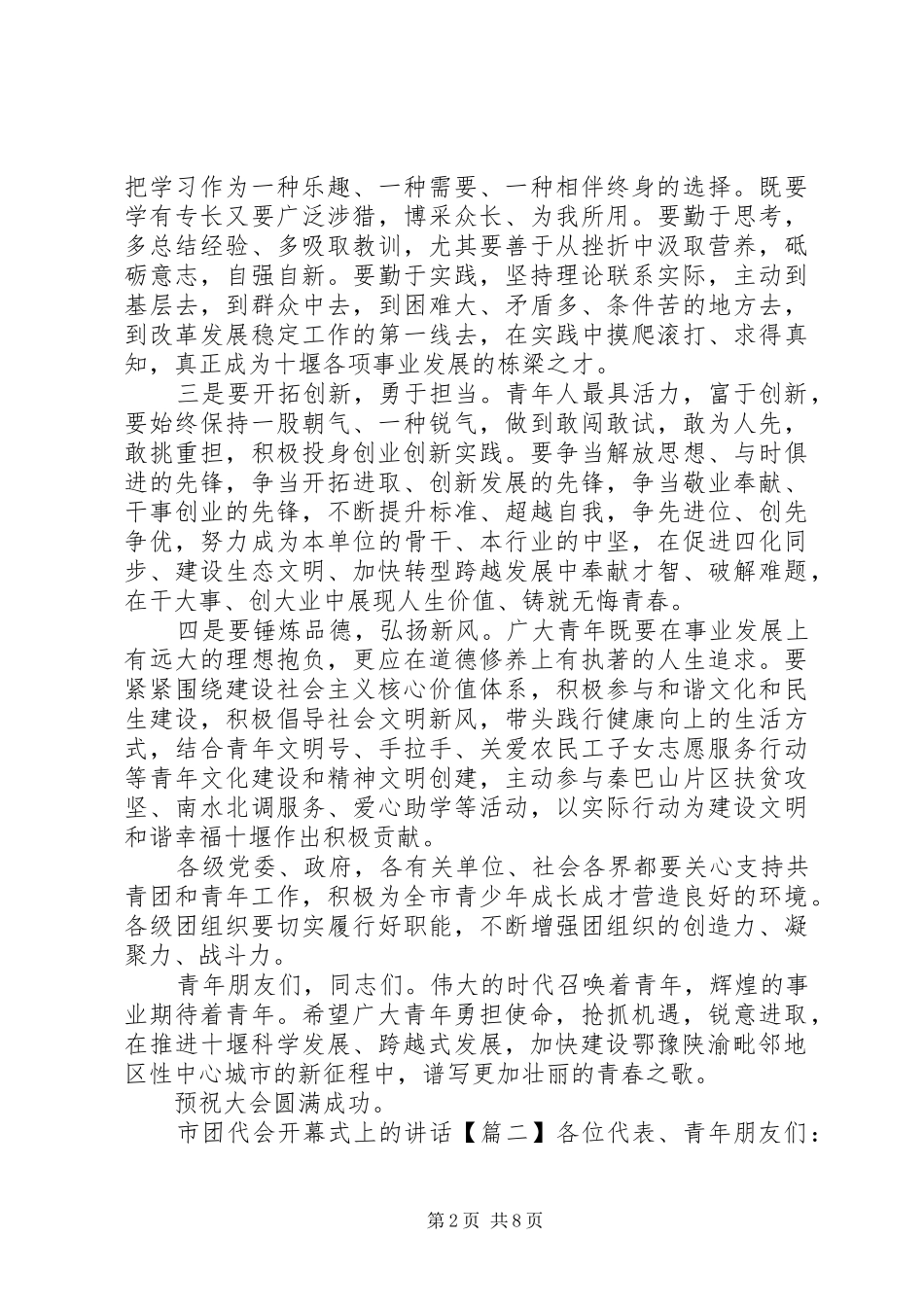 2024年市团代会开幕式上的致辞_第2页