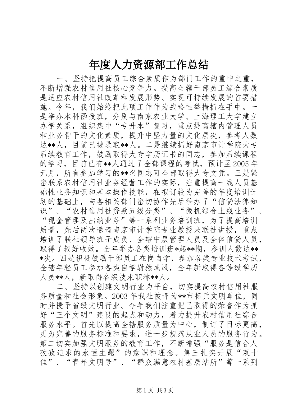 2024年年度人力资源部工作总结_第1页