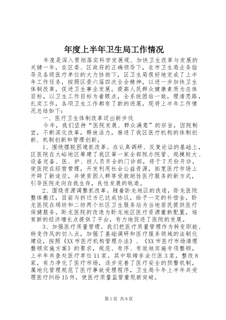 2024年年度上半年卫生局工作情况