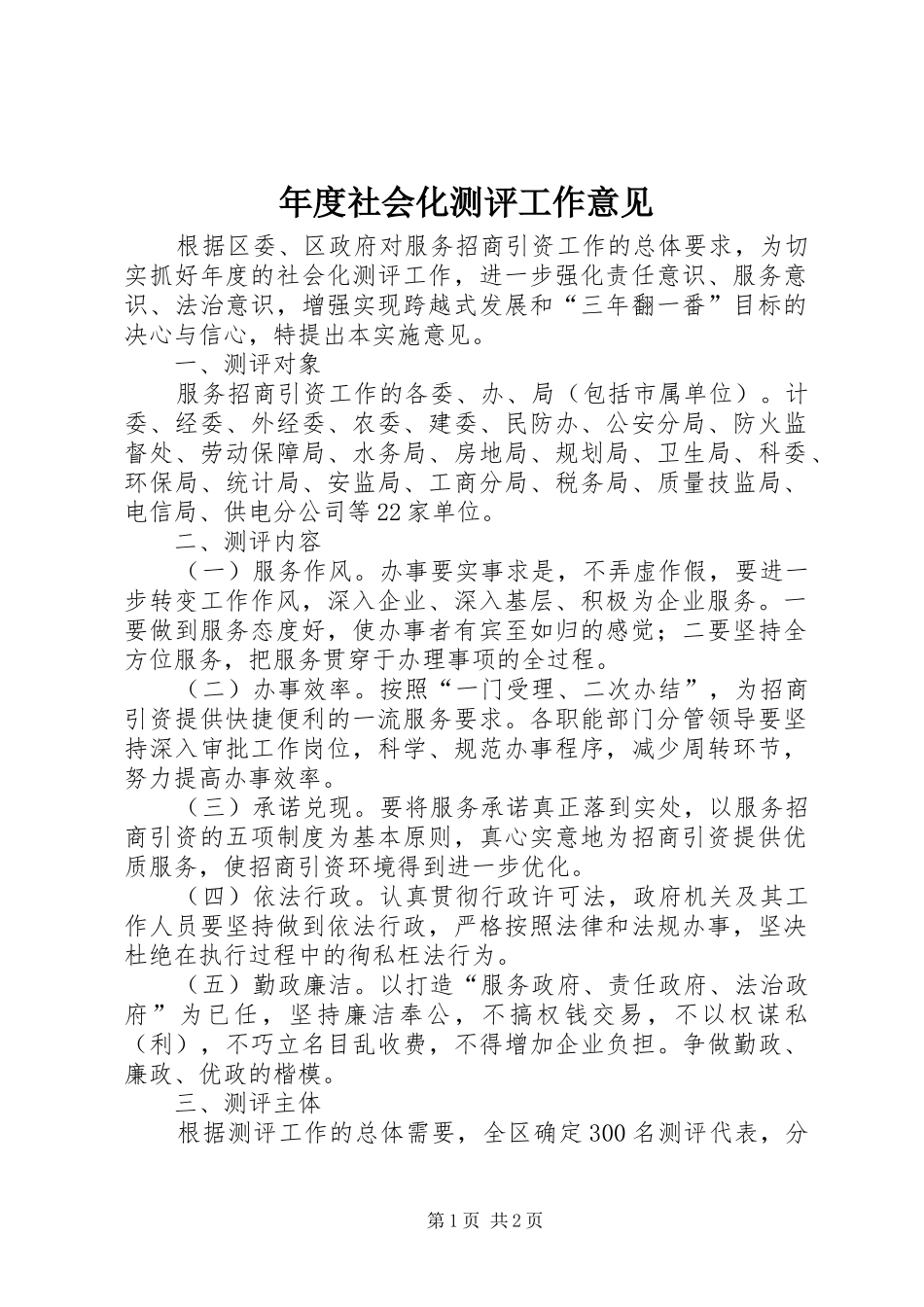 2024年年度社会化测评工作意见_第1页
