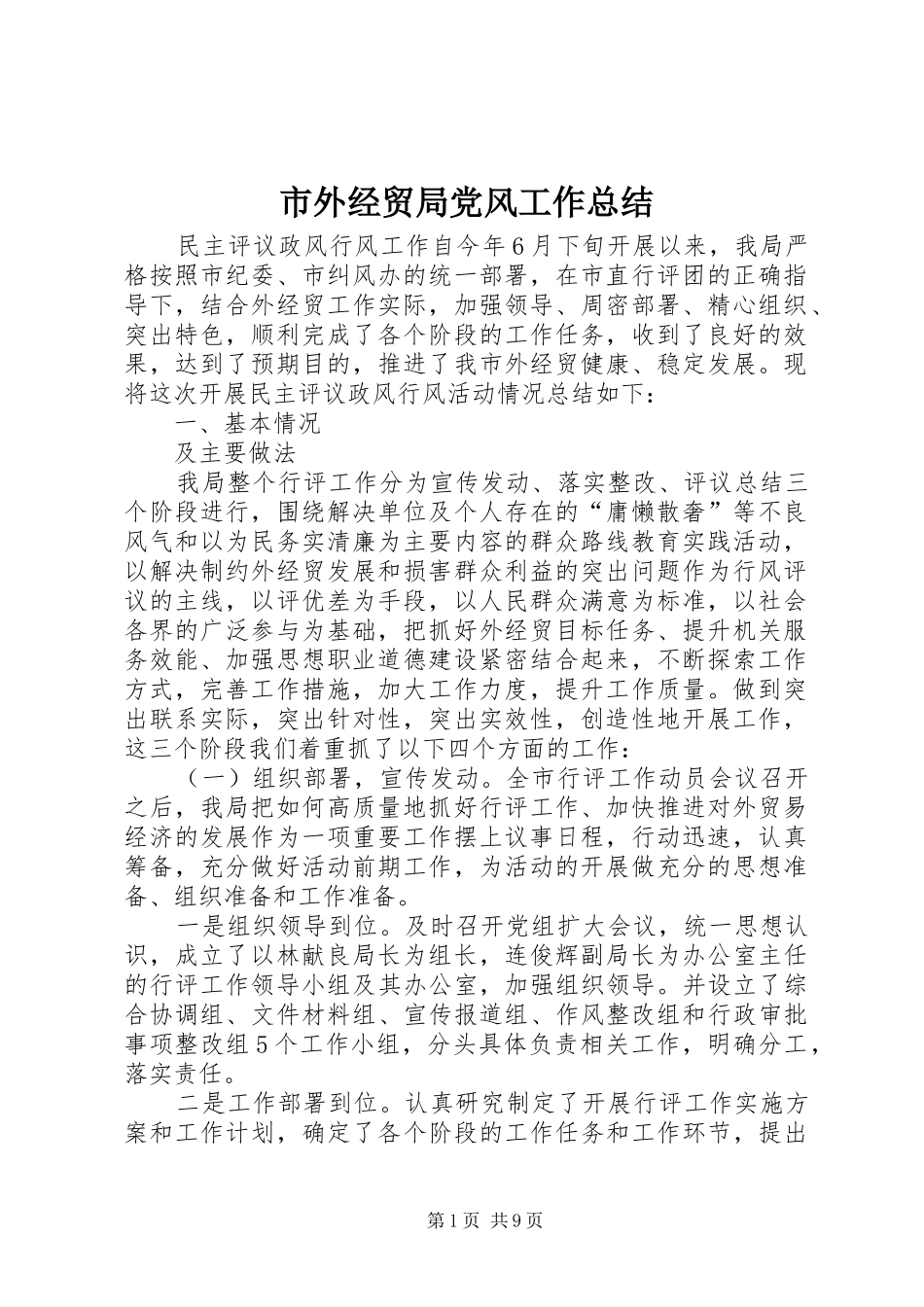 2024年市外经贸局党风工作总结_第1页