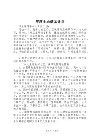 2024年年度土地储备计划