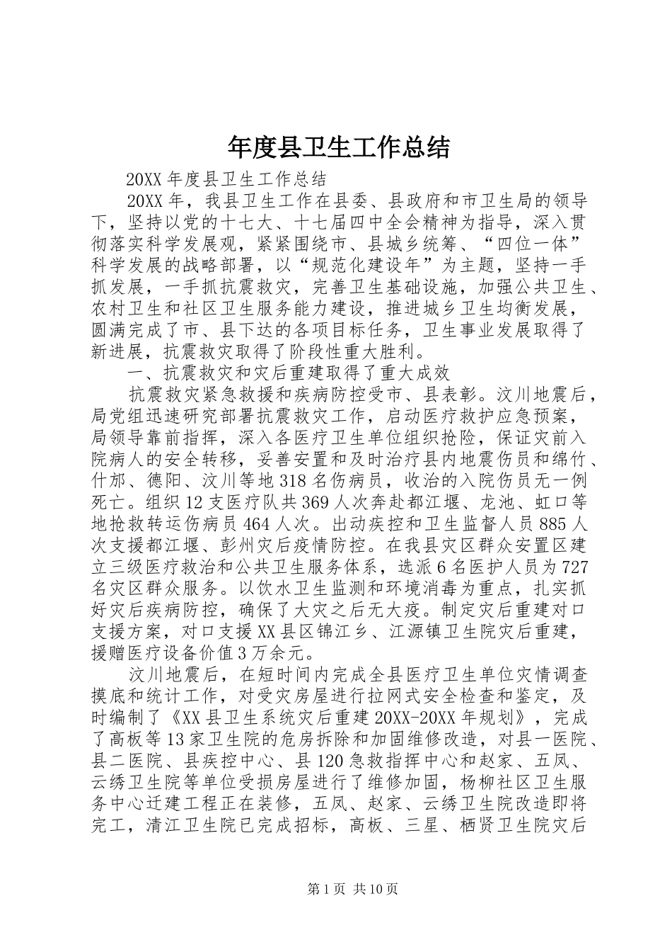 2024年年度县卫生工作总结_第1页