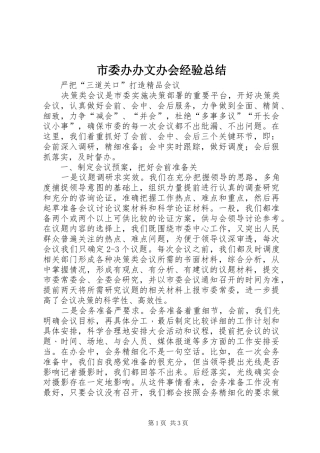 2024年市委办办文办会经验总结