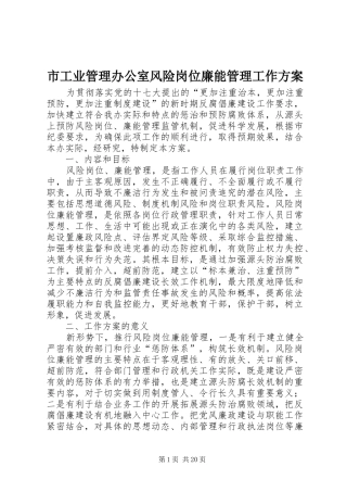 2024年市工业管理办公室风险岗位廉能管理工作方案