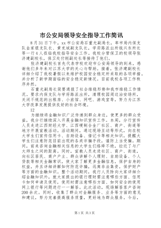 2024年市公安局领导安全指导工作简讯