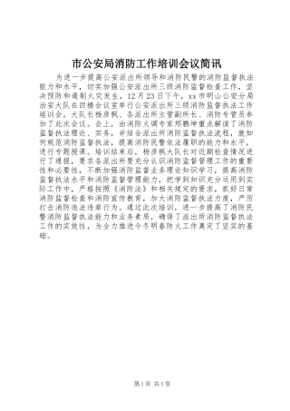 2024年市公安局消防工作培训会议简讯