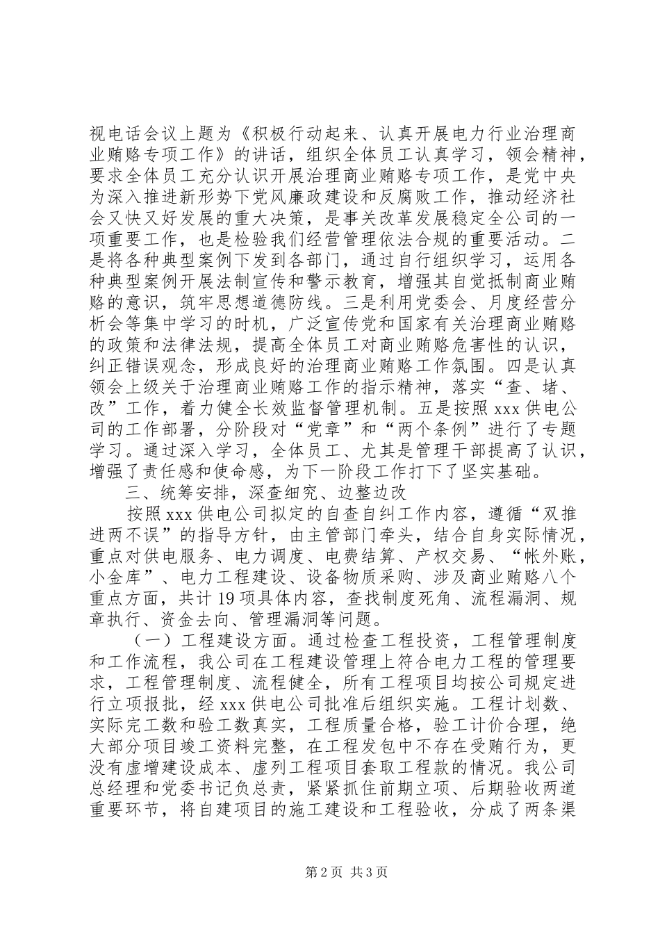 2024年市供电公司开展商业贿赂专项治理工作总结_第2页