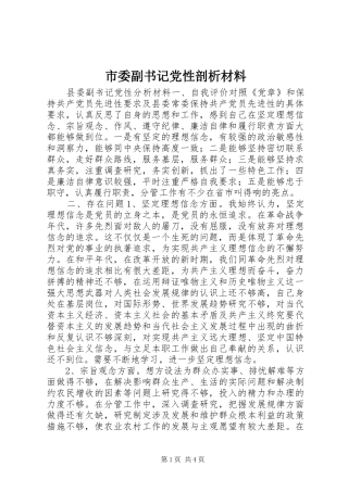 2024年市委副书记党性剖析材料