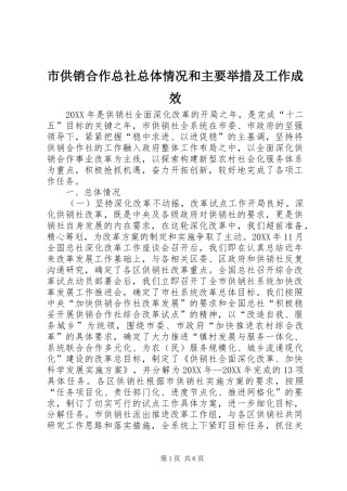 2024年市供销合作总社总体情况和主要举措及工作成效