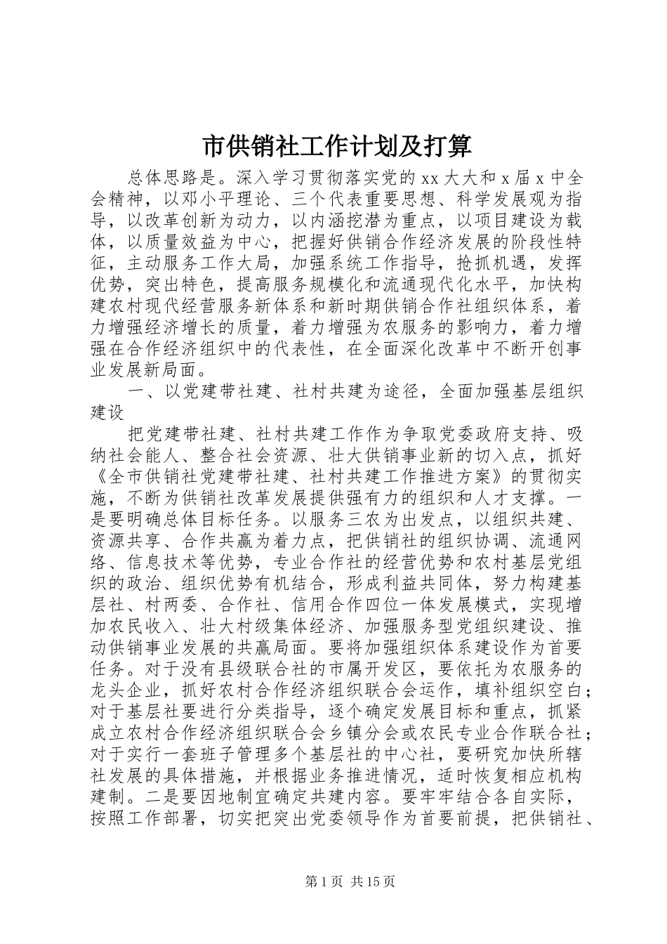 2024年市供销社工作计划及打算_第1页