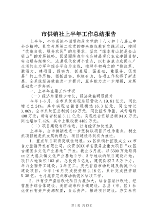 2024年市供销社上半年工作总结报告