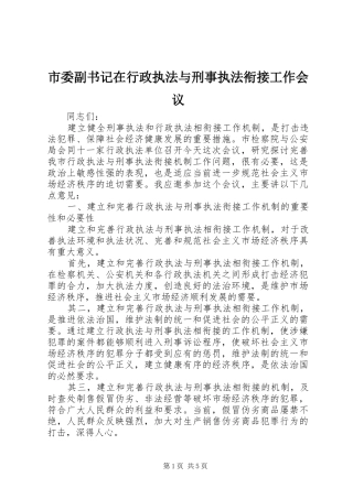 2024年市委副书记在行政执法与刑事执法衔接工作会议
