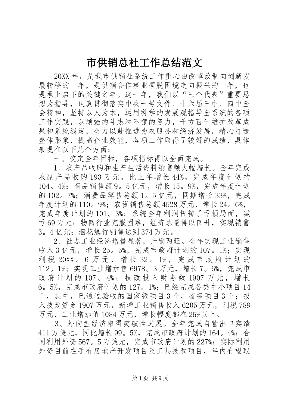 2024年市供销总社工作总结范文_第1页