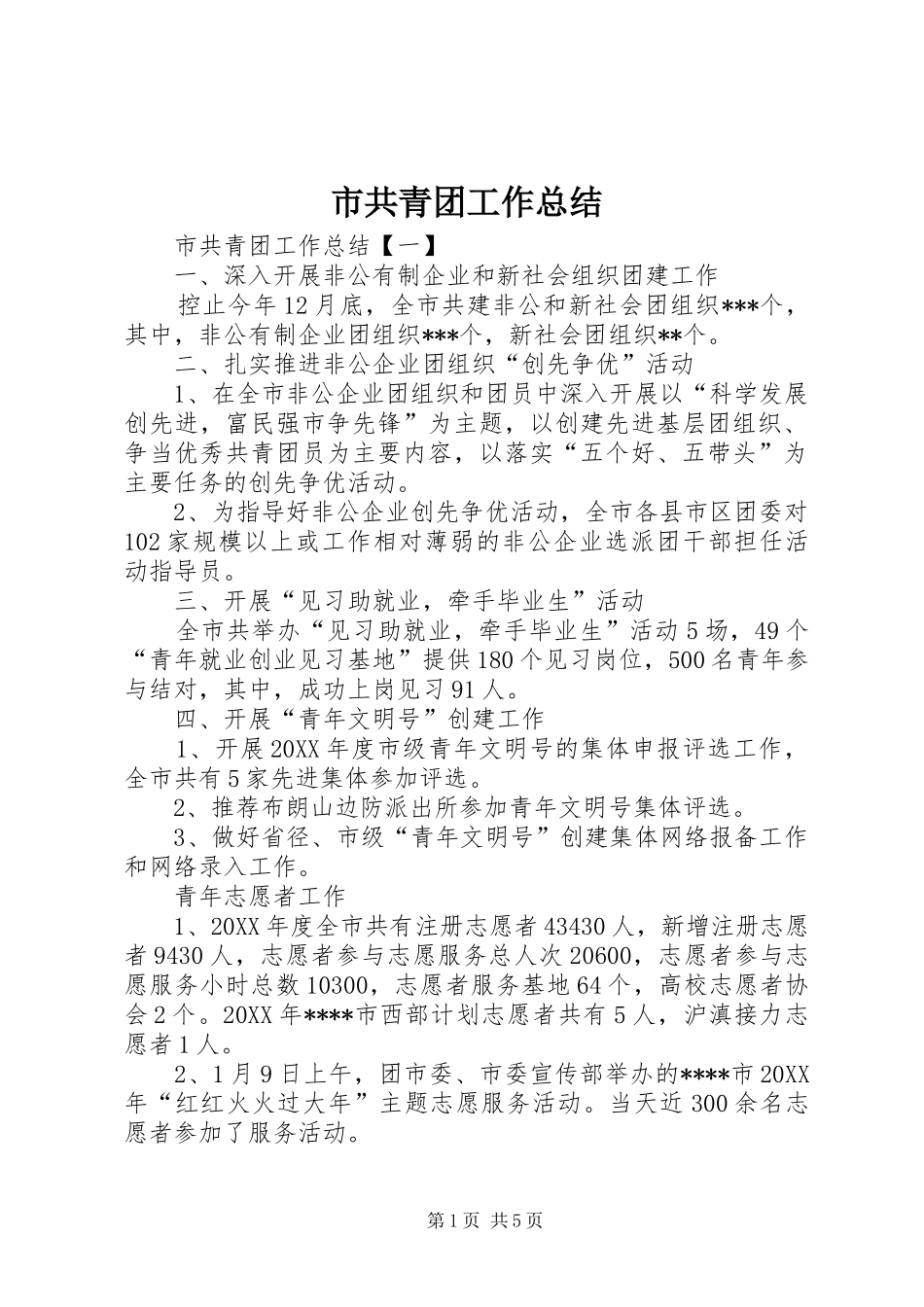 2024年市共青团工作总结_第1页