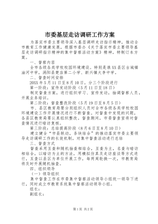 2024年市委基层走访调研工作方案