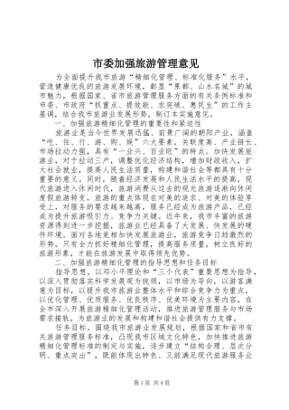 2024年市委加强旅游管理意见