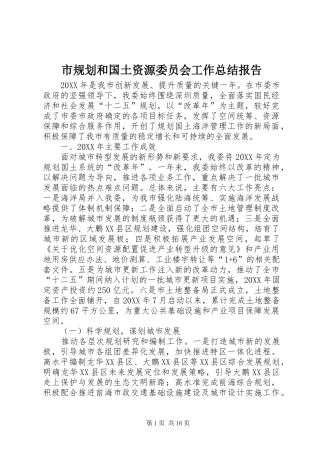 2024年市规划和国土资源委员会工作总结报告