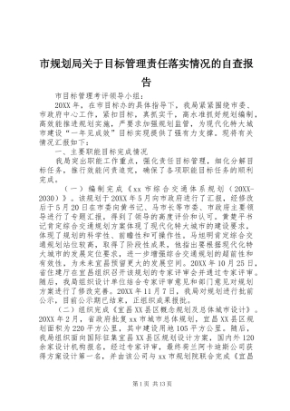 2024年市规划局关于目标管理责任落实情况的自查报告