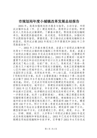 2024年市规划局年度小城镇改革发展总结报告