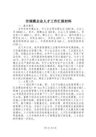 2024年市规模企业人才工作汇报材料